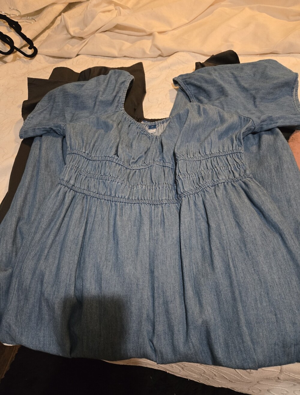 Old Navy Light Blue Denim/Black -Style Smocked Jumpersuit